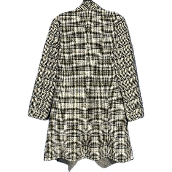 New Ellen Tracy Women’s XS Wool Open Front Coat Navy Cream Houndstooth Pockets - Picture 2 of 4